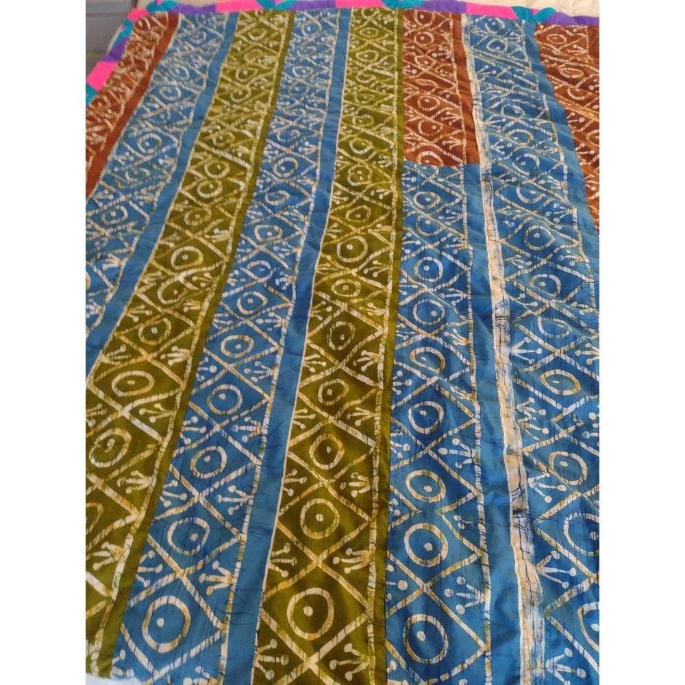 Vtg Neon 70s Cutter Quilt Blanket Handmade Solid Pink Purple Turquoise 60x60